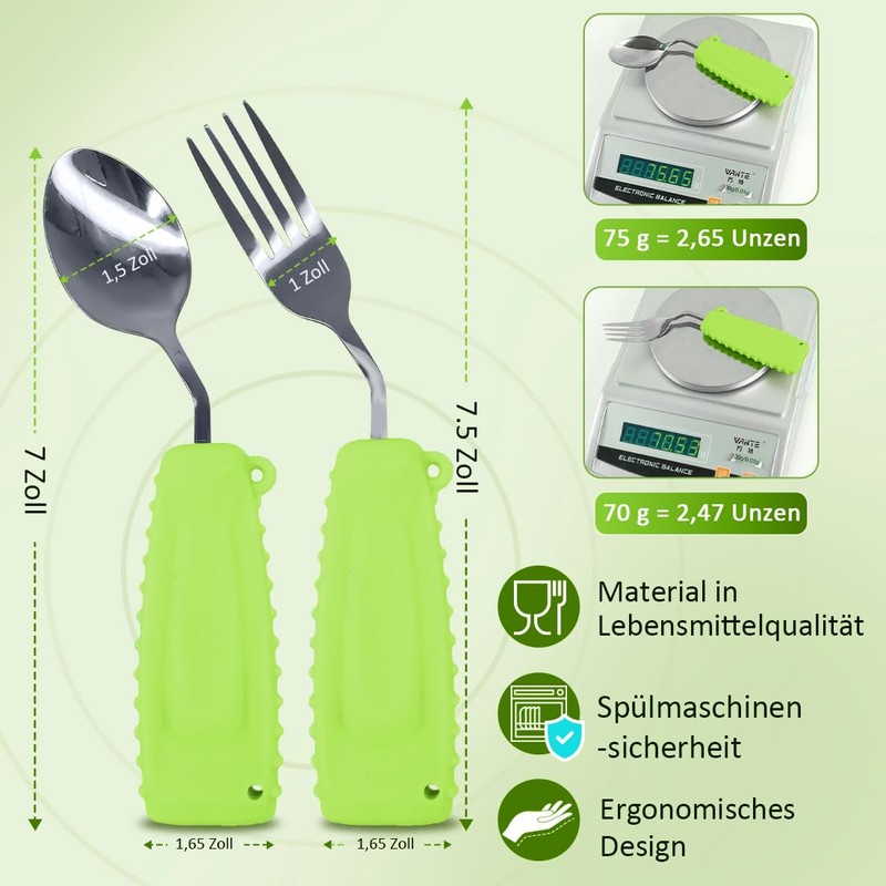 Ehucon Adaptive Weighted Silver Tableware Angle Spoon and Fork Set