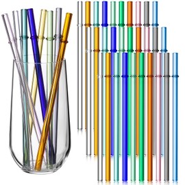 Layhit 40 Pcs Bulk Reusable Glass Straws 8 x 250 mm Shatter Resistant Glass Straws for 30 oz 20 oz Tumbler and Most Drinking Glass Cup Juice Tea Coffee Cocktails(Non Slip Style, 8 x 200 mm)