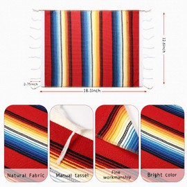 Mexican Serape Placemats, Assorted, Fiesta Pack of 10, 18.1 x 12.6 inches, Washable for Mexican Occasions