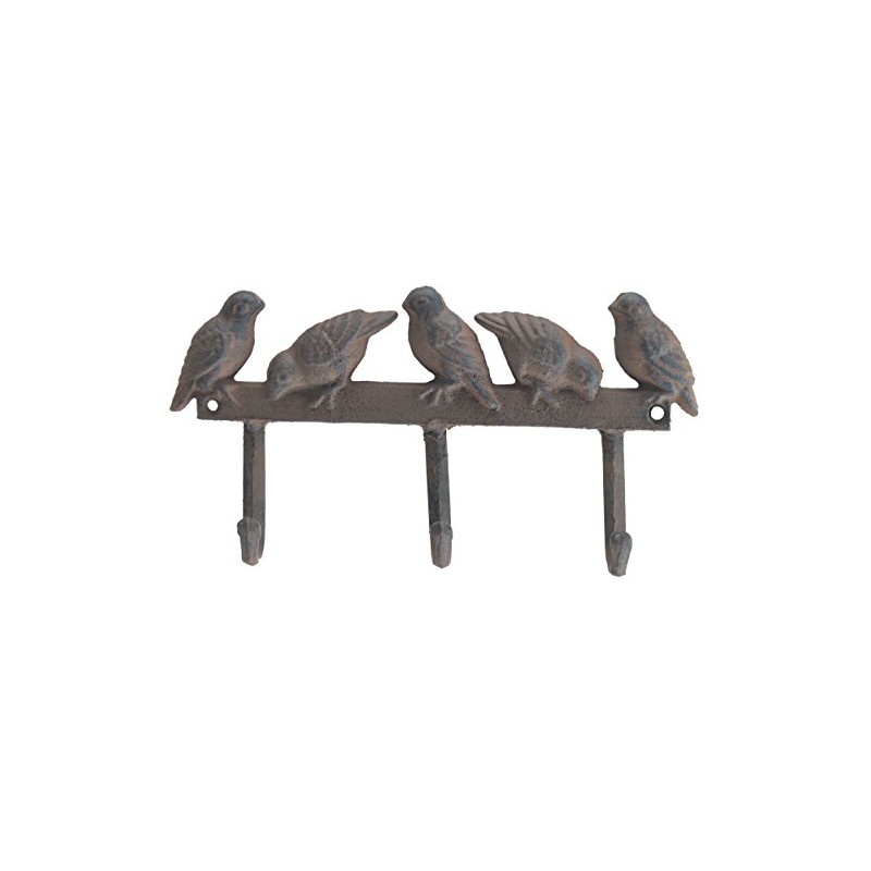 FLAG EMOTES Cast Iron Wall Hook Rack Birds On Fence