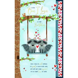 Wishing Well Birthday Card To The One I Love, Racoons On Swing Handmade Greeting Card Studios - 7x11ins