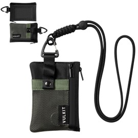 VULKIT - Cartera pequeña minimalista con ventana de identificación, tarjetero con bloqueo RFID, resistente al agua, con cremallera, llavero con cordón para tarjetas, dinero en efectivo, llaves