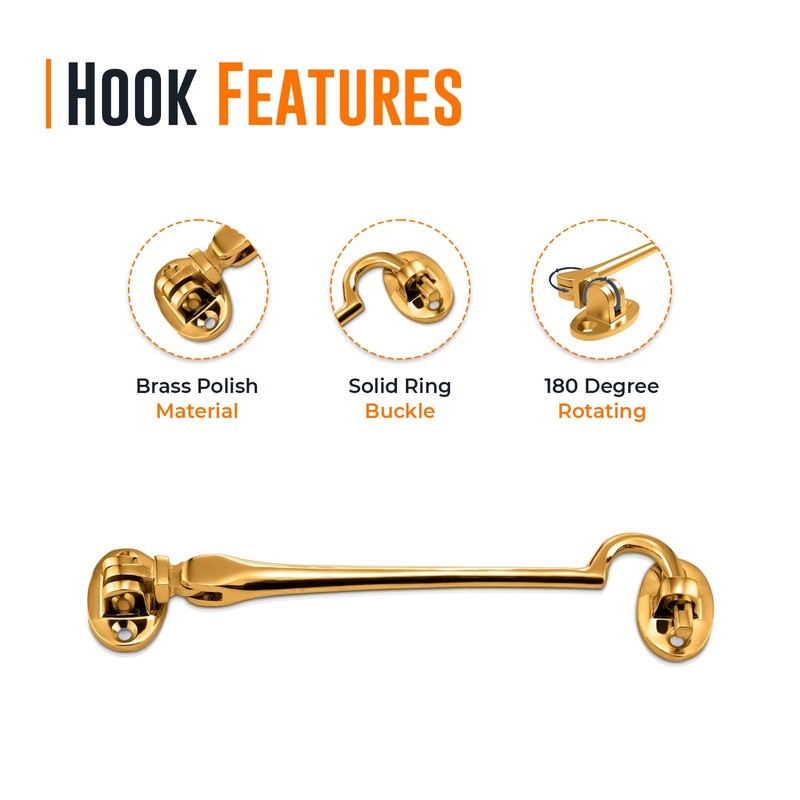 Pack 2 Brass Cabin Hook | 100mm Cabin Door Hook