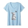Womens Bunny Loves Butterfly Cute Easter Drawing V-Neck T-Shirt