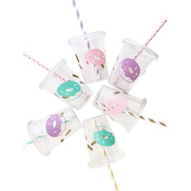 Donut Cups 12 Ct Lid Straws Sprinkle Decorations Favors Birthday Party Supplies