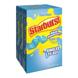 Singles To Go Starburst Powdered Drink Mix, Blue Raspberry, 3 Boxes with 6 Packets Each - 18 Total Servings, Sugar-Free Drink Powder, Just Add Water, 6 count (Pack of 3)