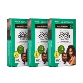 Red by Kiss Color Change Shampoo – Permanent Hair Color with 100% Gray Coverage, Quick 7-10 Minute Formula, No Tools Needed, Herbal Extracts, Includes 3 Shampoo Pouches (Dark Brown, 3 Pack)