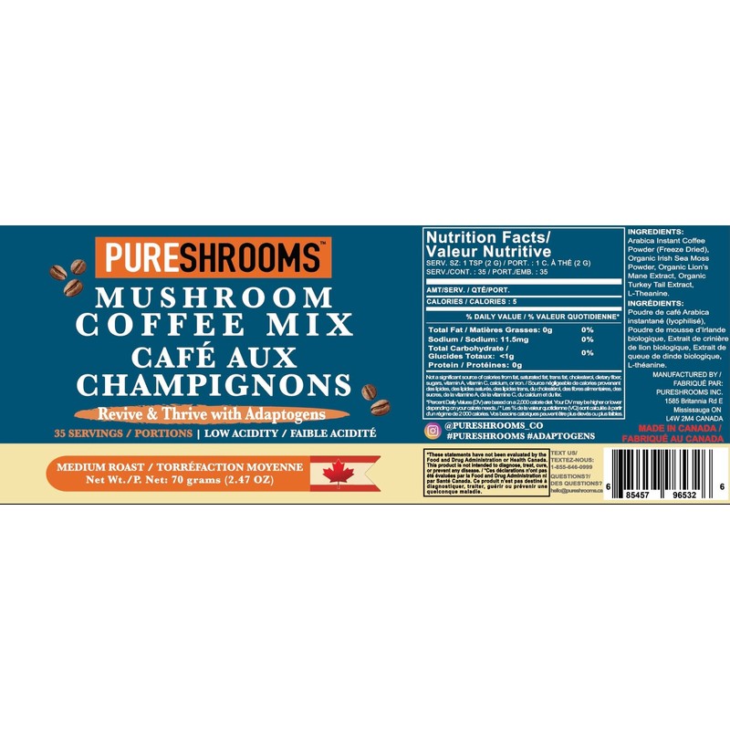 PureShrooms Sea Moss Instant Mushroom Coffee – Colombian Arabica Freeze-Dried