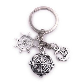 H-Customs Anchor Steering Wheel Sky Direction Keyring Pendant Silver Metal