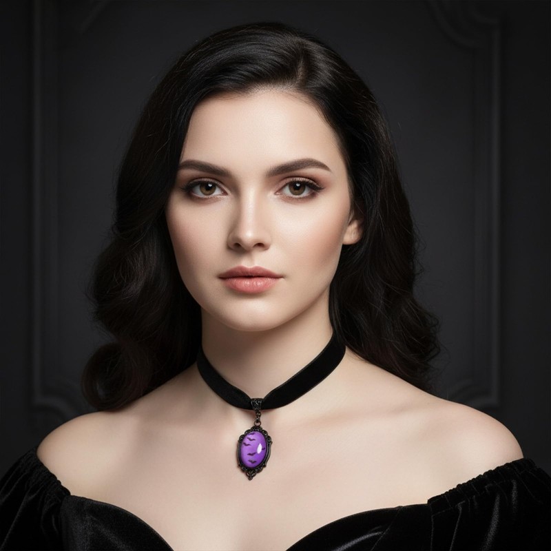 Huquary Blood Bat Cameo Choker Necklace Gothic Cabochon Pendent Necklace