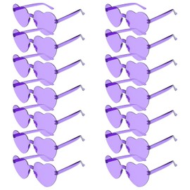 BOUBONI 14/28 Pack Heart Shaped Sunglasses for Women Rimless Heart Party Glasses Bulk Colored Love Sunglasses for Party (14, Purple)