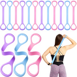 Hiboom 12 Pcs Figure 8 Fitness Resistance Band Bulk Exercise Elastic Bands Upper Body Workout Equipment for Yoga Pilates Stretching Home Gym Workout Shoulder Back Foot Leg Hand Stretcher Arm Exerciser