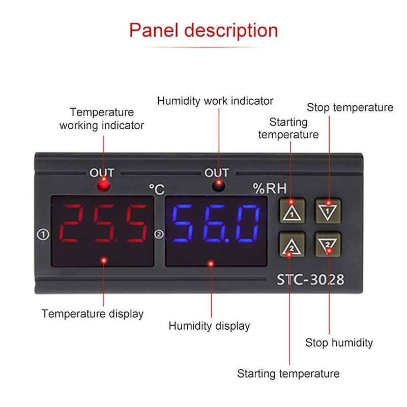 PAIDUOJI STC-3028 Digital Humidity and Temperature Display Thermostat Dual Display