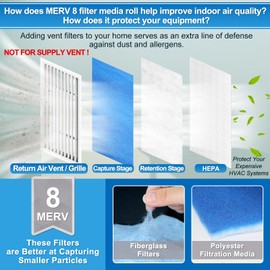 UCINNOVATE MERV 8 Electrostatic Air Vent Filters(50+Filters), 12"x140" Cut to Size Fit Floor Vent Filters, Wall HVAC Furnace Vents, Floor Registers, Celling, RV, AC, Grilles, 66Pcs Adhesive Hooks