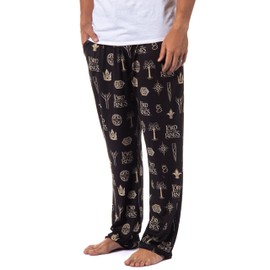 INTIMO The Lord of The Rings Men's Tossed Print Movie Film Title Logo Pajama Pants (Large) Black
