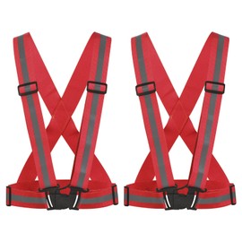 M METERXITY 2 Pack Reflective Vest - Adjustable Strip, High Visibility Safety Reflector Tape Safety Gear, Apply to Running Night Walking(1.5", Red)