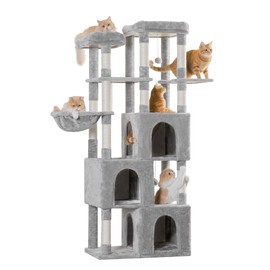 MWPO Extra Large Cat Tree for Indoor Cats, 70.1-Inch Tall Cat Tower with 3 Large Cat Condos, Multi-Level Cat Stand for Large Cats with Scratching Posts,Padded Perches,Hammock,Dangling Toys,Light Grey