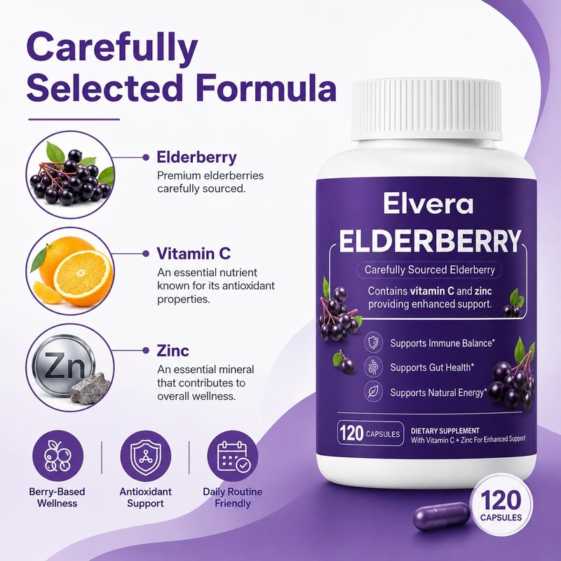 Elvera Elderberry Gut Support - Vitamin C & Zinc, Daily
