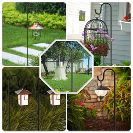 MIUVIBENI 84" Shepherds Hooks for Outdoor with 7 Prongs Base, Heavy Duty Bird Feeder Pole for Hanging Lantern, Hummingbird Feeder, Shepherds Hook for Bird Feeders for Outside,1 Pack, Black