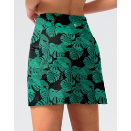 Women's 16" Swim Skirt with Pockets High Waisted Tummy Control Modest Swimsuit Bathing Suit Bottoms for Women(Leaf,S)