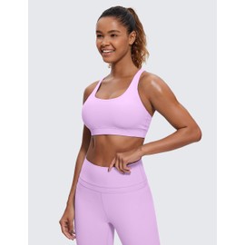 CRZ YOGA Women's Without Underwire Sports Bra Crossed Back Spaghetti Top Removable Pads Yoga Crop Top, lilac