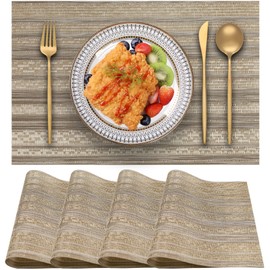 Blibalaskr Placemats,Table Mats Set of 4,Heat Resistant Place Mats, Washable Placemat,Wipeable Easy Clean Place Mat for Kitchen Table Outdoor Indoor Decoration(Golden Coffee Color)