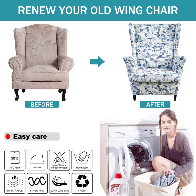 Wing Chair Slipcovers 2 Pieces Stretch Spandex Wingback Chair Covers