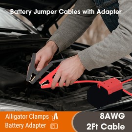 Mayspare Jumper Cables for Car with Adapter Compatible with Milwaukee 18V Batteries, Silicone Wire 8AWG 2FT Alligator Clips Automotive Jump Starter Cables for Jump Starting Car or Tool Batteries