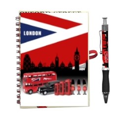 Bells Box A6 Union Jack Notebook and Matching Pen - England London Souvenir Notepad - British Gift London Skyline Note book