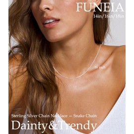 FUNEIA 925 Sterling Silver Necklace for Women Trendy Dainty Real Silver Chain Necklace Simple Thin Box Chain Beaded Chain Snake Chain Herringbone Necklaces Jewelry 14/16/18 Inch, Metal, No Gemstone