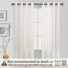 KOUFALL Linen Grommet Curtains for Living Room,Semi Sheer Boho Farmhouse Neutral Cream Curtain Drapes with Bronze Grommets,Room Curtains for Bedroom Window Set of 2 Panels 84 Length