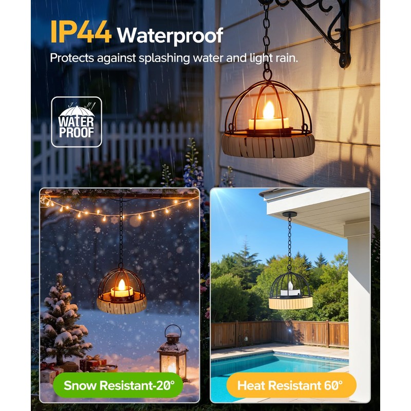 KOOPER Hanging Solar Lanterns Outdoor Waterproof, 4 Pack Flickering Solar