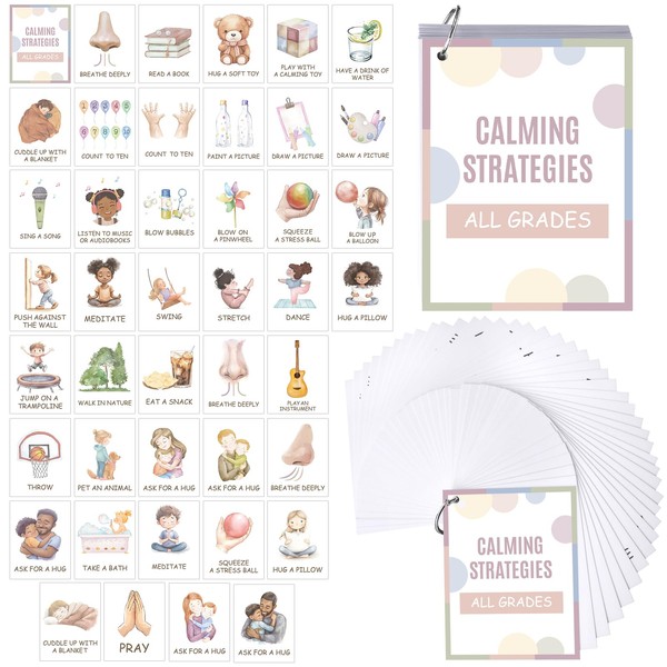 Affrolling 43 Pcs Calming Corner Flashcards with Binder Rings Calm