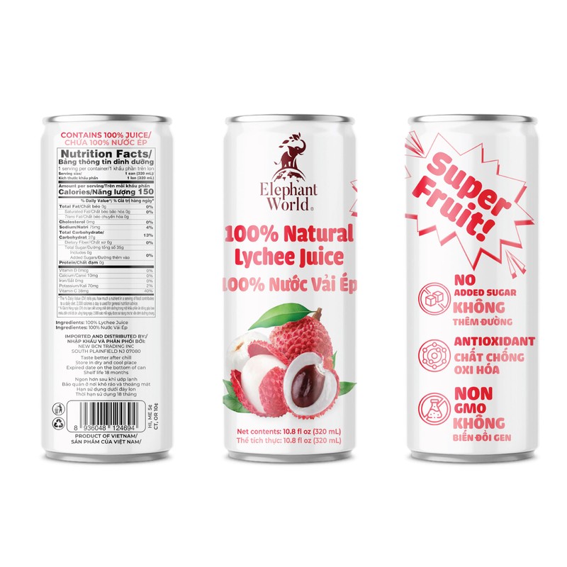 Elephant World 100% Natural Lychee Juice | NON GMO |