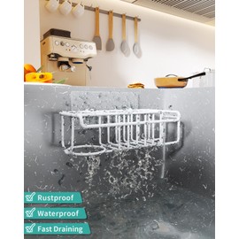 HapiRm Sponge Holder for Kitchen Sink, No Drill Kitchen Sink Caddy Organizer, Rustproof and Waterproof Dish Sponge Holder - White(8.65 * 3.54 * 2.36 in)
