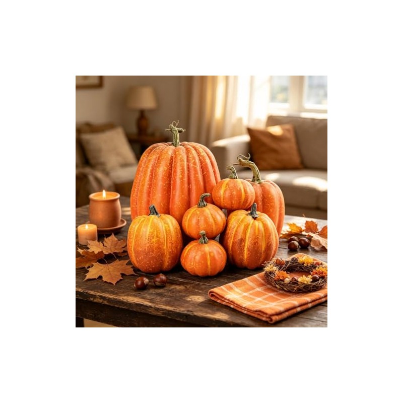 7 Calabazas Artificiales, Calabazas Decorativas de Halloween
