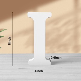 Zaruatu 8 Inch White Wood Letters Unfinished Wood Letters for Wall Decor Decorative Standing Letters White Block Letters for Wall Decoration for Craft Home Party Projects (I)