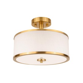 Edwarmlux 3-Light Semi Flush Mount Ceiling Light Fixture, 12.6" Gold Drum Light with White Fabric Shade, Modern Close to Ceiling Light for Living Room Bedroom Dining Room Kitchen Hallway Entry Foyer