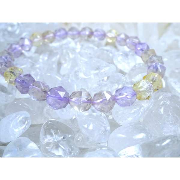 Kanoishi ∞ [Happiness Amulet Like You, Walk in a Bright Life, Happiness] Ametrine Amethyst Citrine Bracelet, Women's, Men's, Natural Stone, 0.2 inches (6 mm) Round Cut Gemstone (For Purification, Rotting Stone) (Women's M・Approx. 6.1 inches (15.5 cm) (Ge
