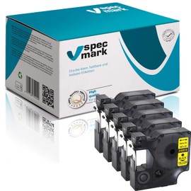 specmark 40918 S0720730 Label Tape 9 mm x 7 m Set x 5 Black on Yellow