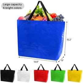 Nagpew 12 Pieces Reusable Grocery Bags, XL Heavy Duty Plastic Shopping Bag Bulk, Hold up to 80 Lbs, Waterproof Multicolor Tote with Handles for Fruit, Vegetable, Cans, Bottles
