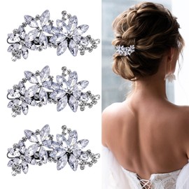 3Pcs Crystal Flower Bridal Hair Clips, Silver Bride Wedding Hair Accessories Hair Pins, Rhinestone Flower Wedding Headpiece for Brides Women Girls