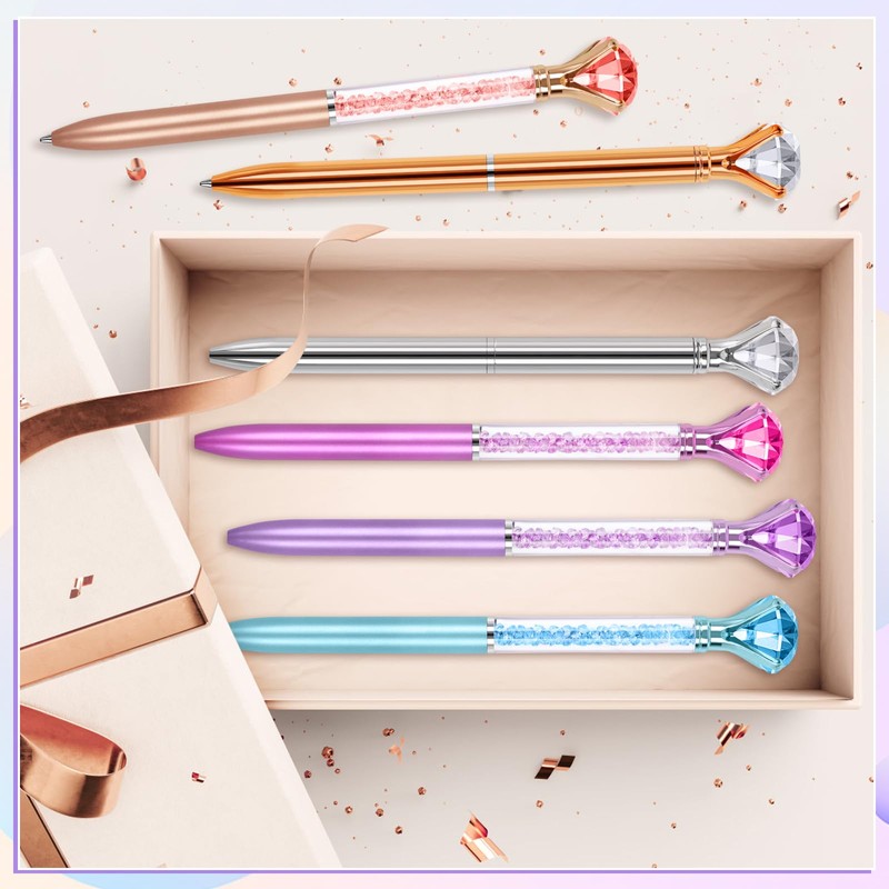 6 Diamond Pens with Crystal Top, Bulk with Black Ink