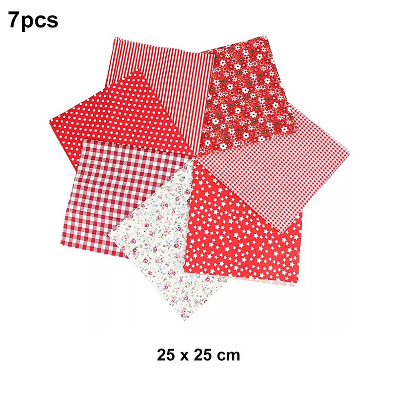 7 Premium Cotton Fabric Squares 25x25cm, Pre-Cut Plain Craft Fabric
