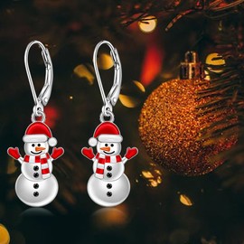 Christmas Snowman Earrings for Women Sterling Silver Crystal Cute Snowman Earrings Dangle Frosty Snowman Earring Holiday Winter Womens Gifts