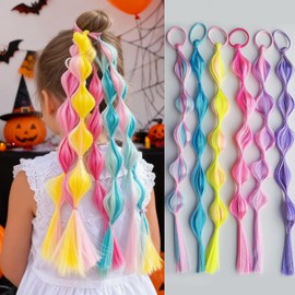 Pack De 6 Extensiones De Cola De Caballo De 40 Cm Con Burbujas De Colores Para Niñas Trenzas Ombré Con Bandas Elásticas. Postizos Divertidos Para