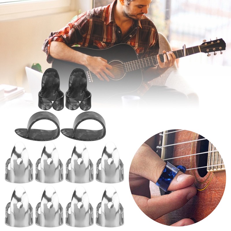 12Pcs Finger Picks Metal Celluloid Index Thumb Cots Guitar Playing