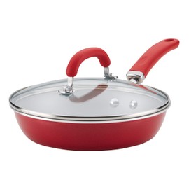Rachael Ray Create Delicious Deep Nonstick Frying Pan / Fry Pan / Skillet with Lid - 9.5 Inch, Red