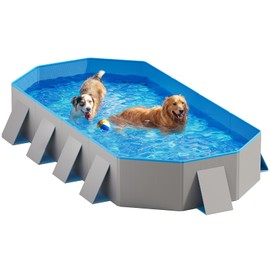 Peteast Foldable Dog Pool with Sturdy Square Design, Durable 82" Lx46 Wx12 D Extra Large Portable Pet Bathtub with Reinforced Sidewalls for Stability, Ideal for Indoor & Outdoor Use (Blue&Dark Gray)