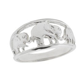 Animal Kingdom Solid 925 Sterling Silver Open Design Band Three Elephant Ring (Size 8.5)